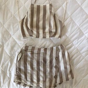Striped neutral linen set